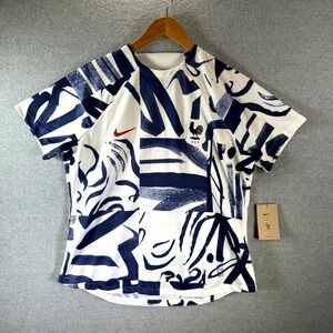 Nike T-Shirt Jersey Women's Large White Blue France National Football Prematch N